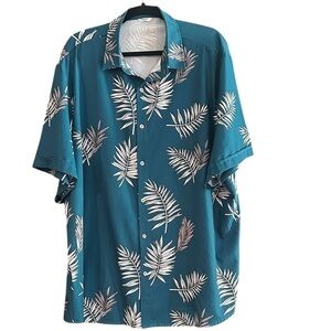 SheLucki Teal Leaf Print Men's Shirt XXXL